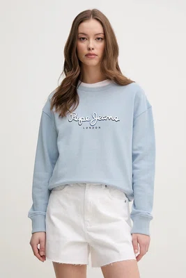 Bavlněná mikina Pepe Jeans MADDY dámská, modrá barva, s potiskem, PL581484