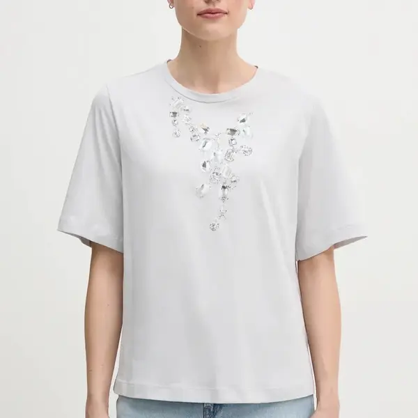 Bavlněné tričko Sisley šedá barva, 3I1XL106R