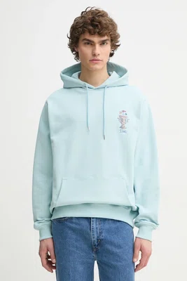 Bavlněná mikina Drôle de Monsieur Le Hoodie Vase pánská, tyrkysová barva, s kapucí, s aplikací, F-HO174-CO127-LBE