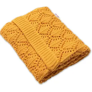 Baby Nellys Luxusní bavlněná háčkovaná deka, dečka. ažurková LOVE, 75x95cm - hořčicová