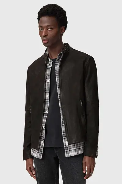 Kožená bunda AllSaints CORA černá barva, přechodná, M064LB