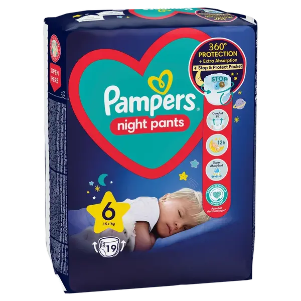 PAMPERS Night Pants Kalhotkové plenky vel. 6, 15+ kg, 19 ks