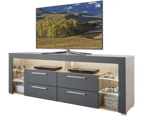 TV stolek Goal, dub artisan/šedý, s osvětlením