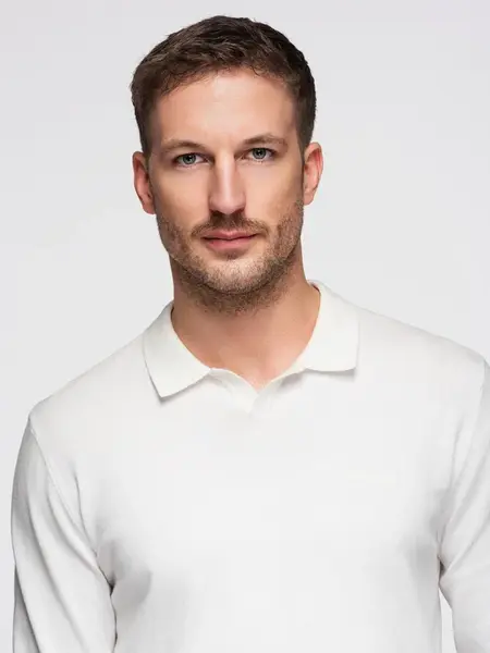 Ombre Men's polo sweater with embroidery on chest - white