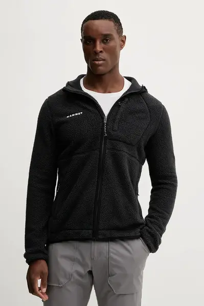 Outdoorová mikina Mammut Falera Pro pánská, černá barva, s kapucí, hladká, 1014.06440