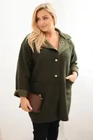 Kesi Włoski Dámský plášť Plus Size beránek s vlnou a kapsami khaki