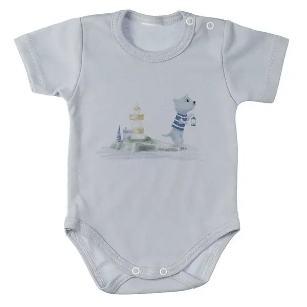 mbaby Bavlněné body s krátkým rukávem, Maják, šedé, vel. 80