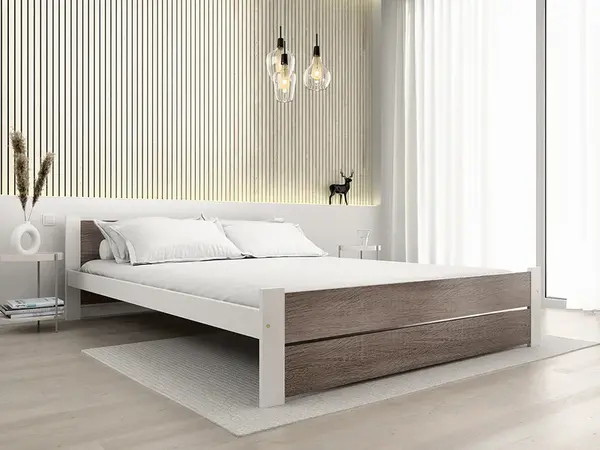 Postel IKAROS DOUBLE 140 x 200 cm, bílá/dub lanýž Rošt: S lamelovým roštem, Matrace: Matrace Deluxe 10 cm