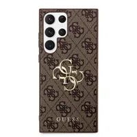 Zadní kryt Guess PU 4G Metal Logo pro Samsung Galaxy S23 Ultra, hnědá