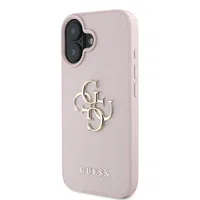 Zadní kryt Guess PU Grained 4G Metal Logo pro Apple iPhone 16, růžová