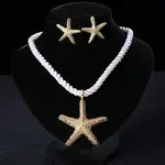 Starfish Alloy with Polyester Cord Pendant Necklaces & Stud Earrings Sets