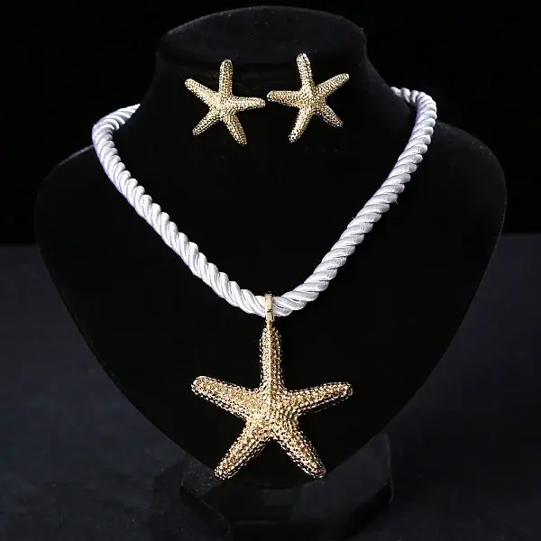 Starfish Alloy with Polyester Cord Pendant Necklaces & Stud Earrings Sets
