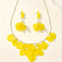 Petal Resin Charm & Alloy Pendant Necklaces & Stud Dangle Earring Sets