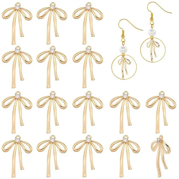 16Pcs Brass Micro Pave Clear Cubic Zirconia Pendants