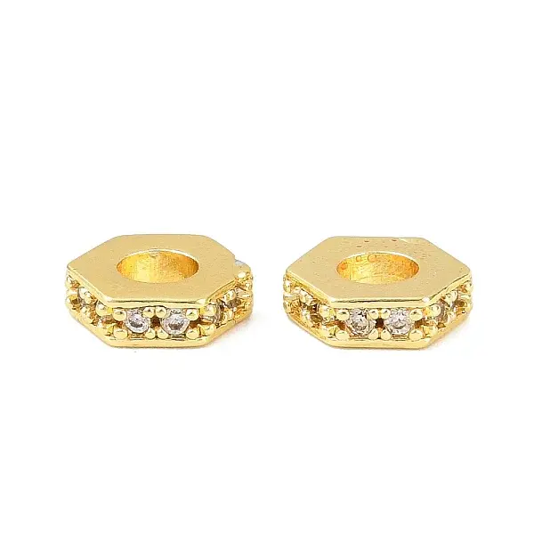 Brass Micro Pave Clear Cubic Zirconia Beads