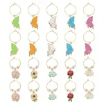 20Pcs Butterfly & Flower Alloy Enamel Wine Glass Charms