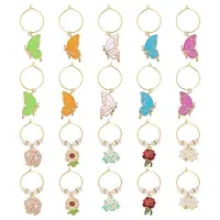 20Pcs Butterfly & Flower Alloy Enamel Wine Glass Charms