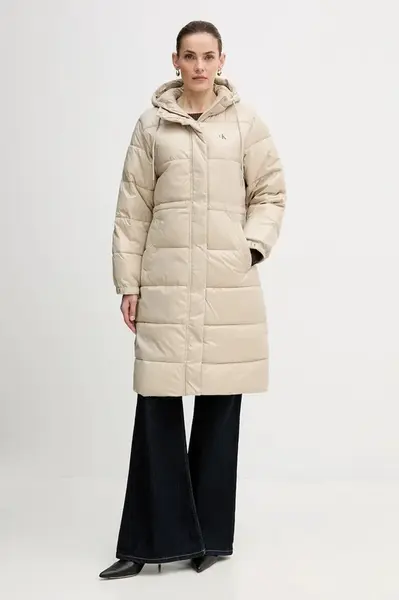 Bunda Calvin Klein Jeans béžová barva, zimní, LV047D506G