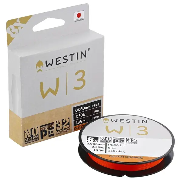 Westin splétaná šňůra w3 8-braid dutch orange 135 m - 0,330 mm 23,2 kg