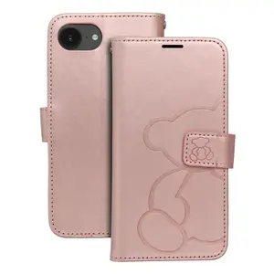Flipové pouzdro MEZZO Book case pro Apple iPhone 16e, teddy bear rose gold