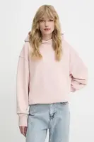 Bavlněná mikina BOSS Orange dámská, růžová barva, s kapucí, s aplikací, 50534815