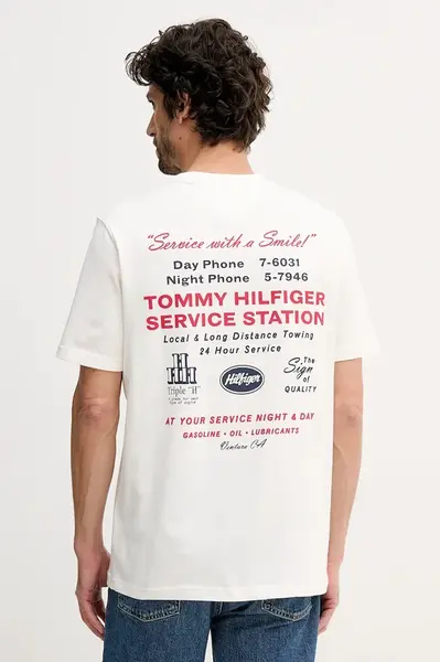 Bavlněné tričko Tommy Hilfiger pánské, béžová barva, s potiskem, MW0MW41460