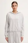 Mikina EA7 Emporio Armani dámská, šedá barva, s kapucí, hladká, AF12643.7W000443