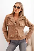 Kesi Włoski Dámská bunda s vlnou a nadýchanou strukturou a ozdobnými knoflíky camelová