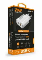 Chytrá síťová nabíječka Aligator Power Delivery 20W USB-C + USB, bílá