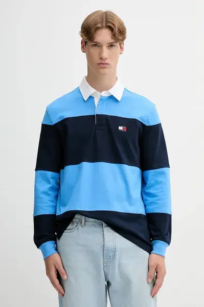 Bavlněné tričko s dlouhým rukávem Tommy Jeans modrá barva, DM0DM21665