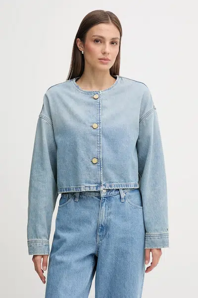 Džínová bunda Tommy Hilfiger modrá barva, přechodná, WW0WW46740