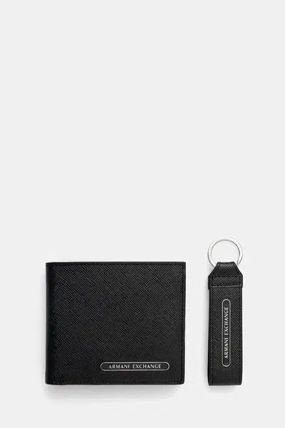 Kožená peněženka + klíčenka Armani Exchange pánská, černá barva, XM001275 AF12702