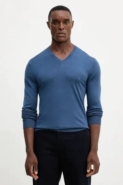 Vlněný svetr Hackett London pánský, tmavomodrá barva, HM7000001