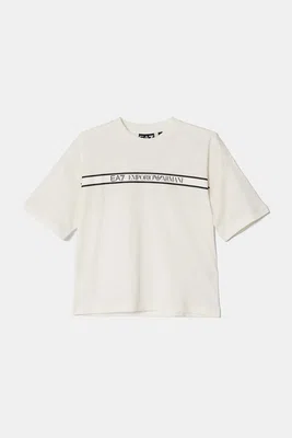 Dětské bavlněné tričko EA7 Emporio Armani béžová barva, s potiskem, 7B000069 AF10378