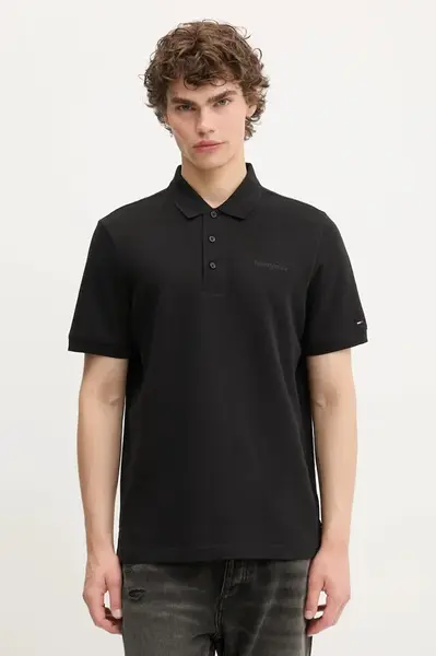 Bavlněné polo tričko Tommy Jeans pánské, černá barva, DM0DM21935