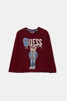 Dětské bavlněné tričko s dlouhým rukávem Guess vínová barva, N5YI23 K8HM4