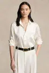 Hedvábné tričko Polo Ralph Lauren béžová barva, slim, s klasickým límcem, 211891378