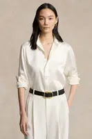 Hedvábné tričko Polo Ralph Lauren béžová barva, slim, s klasickým límcem, 211891378