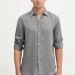 Lněná košile United Colors of Benetton modrá barva, regular, s klasickým límcem, 5BKU5QJG8