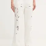 Kalhoty Sisley dámské, bílá barva, střih chinos, high waist, 48R0LF075