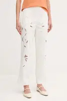 Kalhoty Sisley dámské, bílá barva, střih chinos, high waist, 48R0LF075