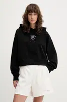 Bavlněná mikina Tommy Jeans dámská, černá barva, s kapucí, s potiskem, DW0DW21408