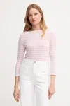 Tričko s dlouhým rukávem s příměsí lnu United Colors of Benetton růžová barva, 38O0D109X