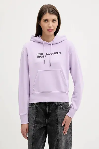 Mikina Karl Lagerfeld Jeans dámská, černá barva, s kapucí, s potiskem, A2W20053