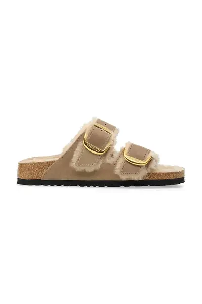 Semišové papuče Birkenstock Arizona Big Buckle Shearling béžová barva, 1030384