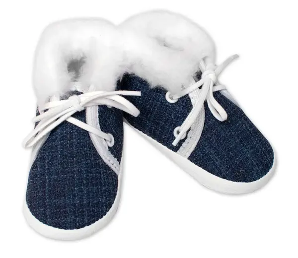 Baby Nellys Kojenecké capáčky/botičky na šněrování s kožíškem,  granát