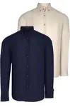 DOUBLE SET G721 DEWBERRY MEN'S SHIRT-NAVY-BEIGE
