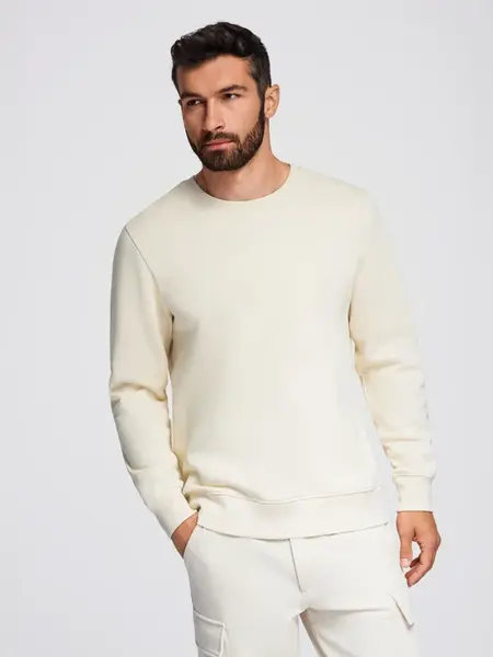 Ombre BASIC men's sweatshirt with round neckline - cream