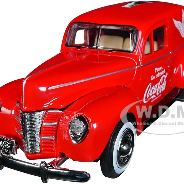 1940 Ford Sedan Cargo Van Red "Pause... Go Refreshed Coca-Cola" with Vending Machine Accessory 1/24 Diecast Model Car by Motor City Classics