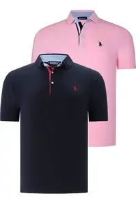 DUAL SET T8582 DEWBERRY MENS T-SHIRT-NAVY BLUE-PINK